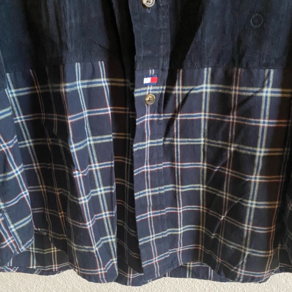 Vintage Tommy Hilfiger Y2K Mix Media Cord Plaid Preppy Academia Button Shirt XL - Picture 10 of 14